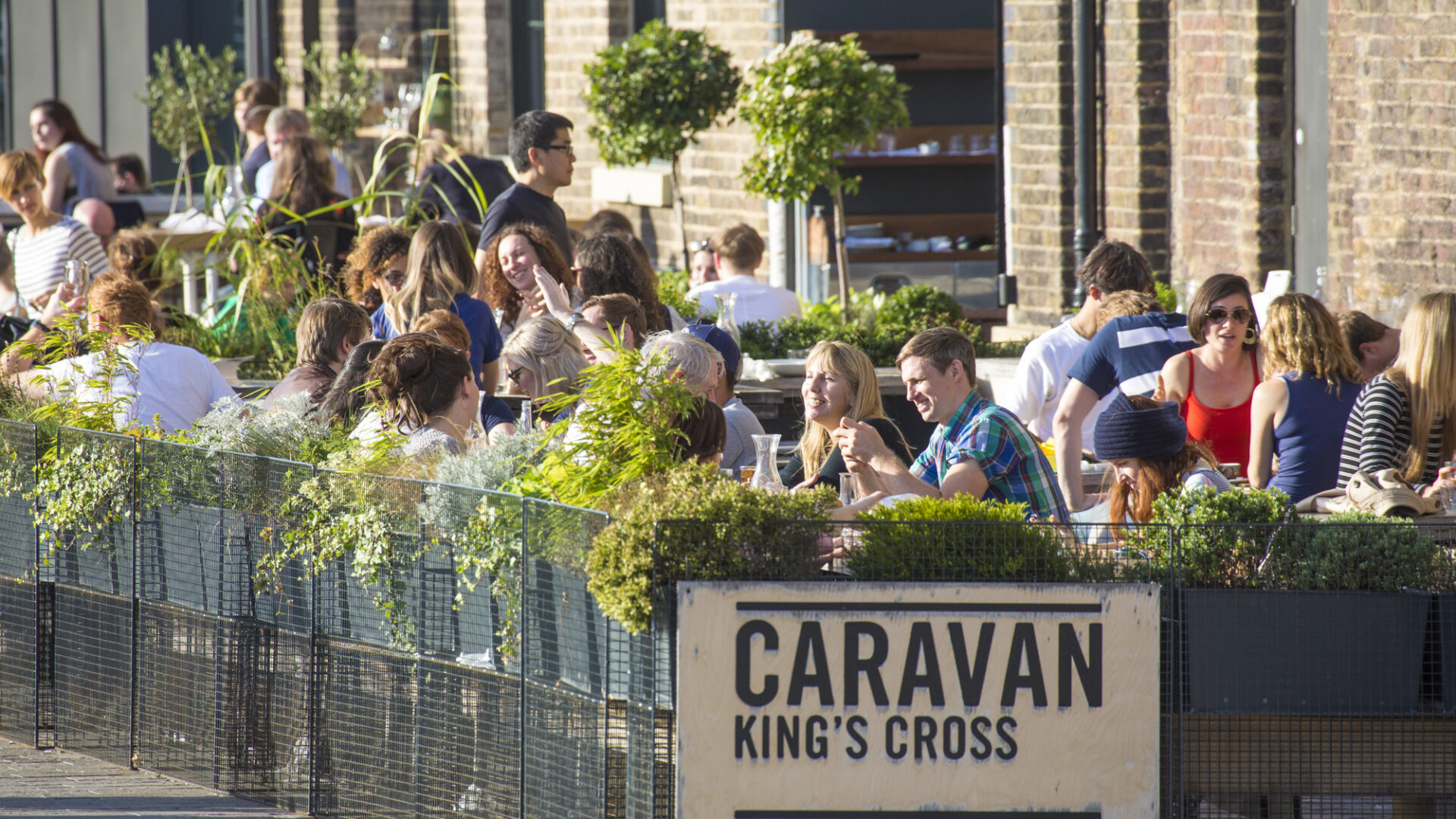 Alfresco terrace at Caravan restaurant, Granary Square, King's Cross