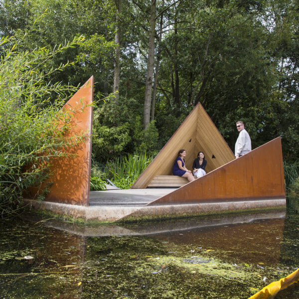 The floating viewing platform for Camley Street Nature Park, on the Regent's Canal at King's Cross